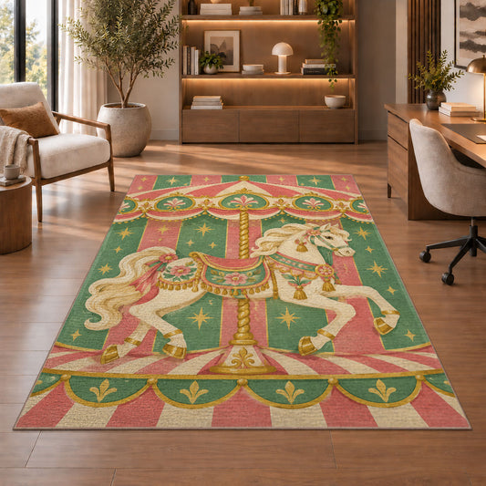Carousel Horse Rug in a home office with wooden shelves