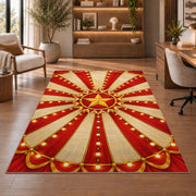Circus Tent Ceiling Rug in a home office with wooden shelves