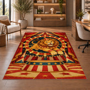 Circus Lion Rug in a home office with wooden shelves