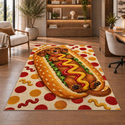 Hot Dog Dachshund Rug in a home office with wooden shelves