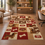 Dachshund Checkered Rug in a home office with wooden shelves