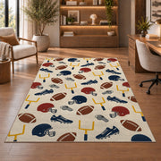 Football Gear Pattern rug in a home office with wooden shelves