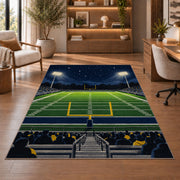 Friday Night Football rug in a home office with wooden shelves