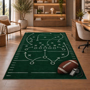Football Playbook Chalkboard rug in a home office with wooden shelves