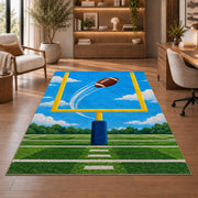 Field Goal Kick rug in a home office with wooden shelves