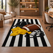Football Referee rug in a home office with wooden shelves