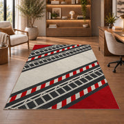 Fire Ladder Stripe rug in a home office with wooden shelves