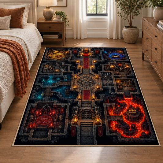 Fantasy Dungeon Map Area Rug shown in room setting, view 1