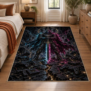 Glowing Fantasy Blade Area Rug shown in room setting, view 1