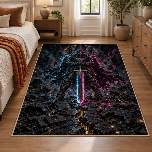 Glowing Fantasy Blade Area Rug shown in room setting, view 1