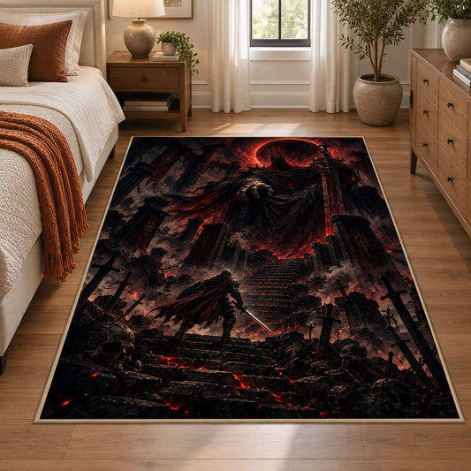 Crimson Dragon Fantasy Area Rug shown in room setting, view 1