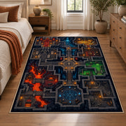 Colorful Dungeon Maze Area Rug shown in room setting, view 1
