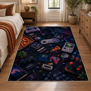 Retro Game Controller Collage Area Rug shown in room setting, view 1
