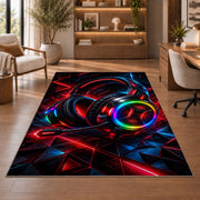 RGB Gaming Headset rug in a home office with wooden shelves