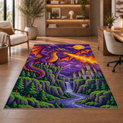 Pixel Dragon and Castle rug in a home office with wooden shelves