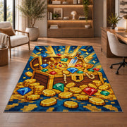Pixel Treasure Chest rug in a home office with wooden shelves