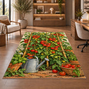Tomato Garden Rug in a home office with wooden shelves