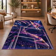 Uneven Bars Gymnastics Rug in a home office with wooden shelves