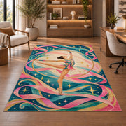 Rhythmic Gymnastics Hoop Rug in a home office with wooden shelves