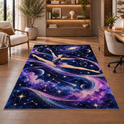 Galaxy Gymnast Rug in a home office with wooden shelves