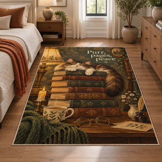 Cat on Antique Books Area Rug shown in room setting, view 1