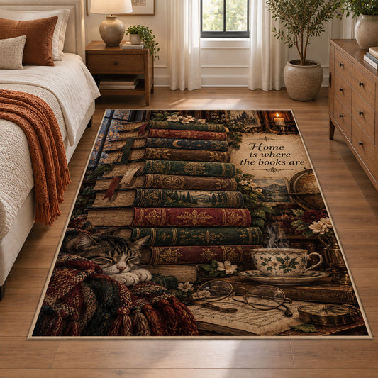 Vintage Book Stack and Tea Area Rug shown in room setting, view 1