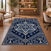 Star of David Medallion Rug in a home office with wooden shelves