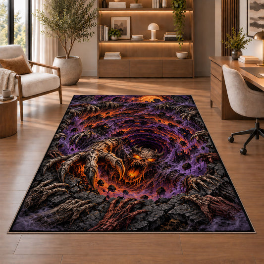 Demon claw abyss vortex area rug in a sitting room with an armchair