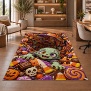 Cute zombie candy vortex area rug in a sitting room with an armchair