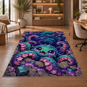 Cute octopus cosmic vortex area rug in a sitting room with an armchair