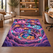 Cute fluffy monster crystal cave area rug in a sitting room with an armchair