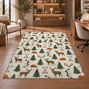 Hunting Icons Pattern rug in a home office with wooden shelves