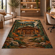 Hunting Cabin rug in a home office with wooden shelves