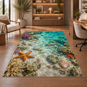 Turquoise Coral Reef Rug, Starfish Ocean Area Carpet for Coastal Bedroom and Kids Room Decor - image 1