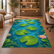 Green Lily Pad Pond Rug, Blue Water Nature Area Carpet for Kids Bedroom and Peaceful Room Decor - image 1
