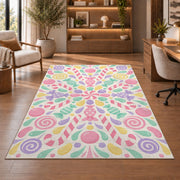 Pastel Floral Mandala Rug, Pink Mint Botanical Area Carpet for Kids Bedroom and Cheerful Decor - image 1