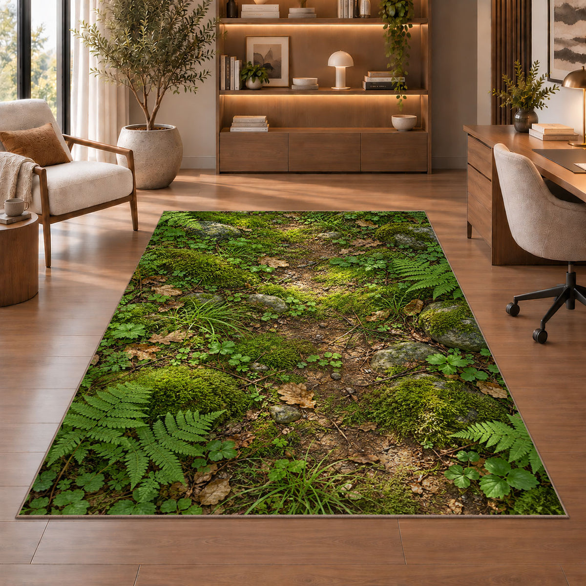Mossy Forest Floor Rug, Green Woodland Nature Area Carpet for Bedroom and Cozy Reading Nook Decor - image 1