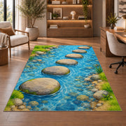 River Stepping Stone Rug, Blue Water Garden Area Carpet for Kids Bedroom and Nature Room Decor - image 1