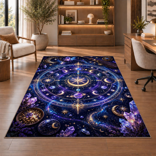 Purple Cosmic Star Chart Rug, Galaxy Orbit Area Carpet for Bedroom and Imaginative Room Decor - image 1
