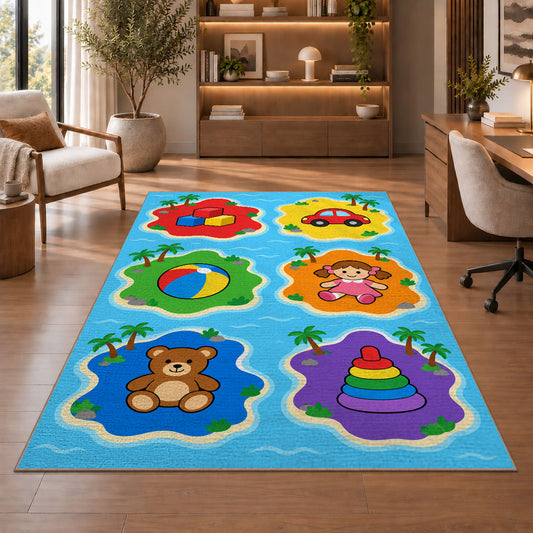 Colorful Sea Creature Shapes Rug, Blue Ocean Area Carpet for Kids Bedroom and Playroom Decor - image 1