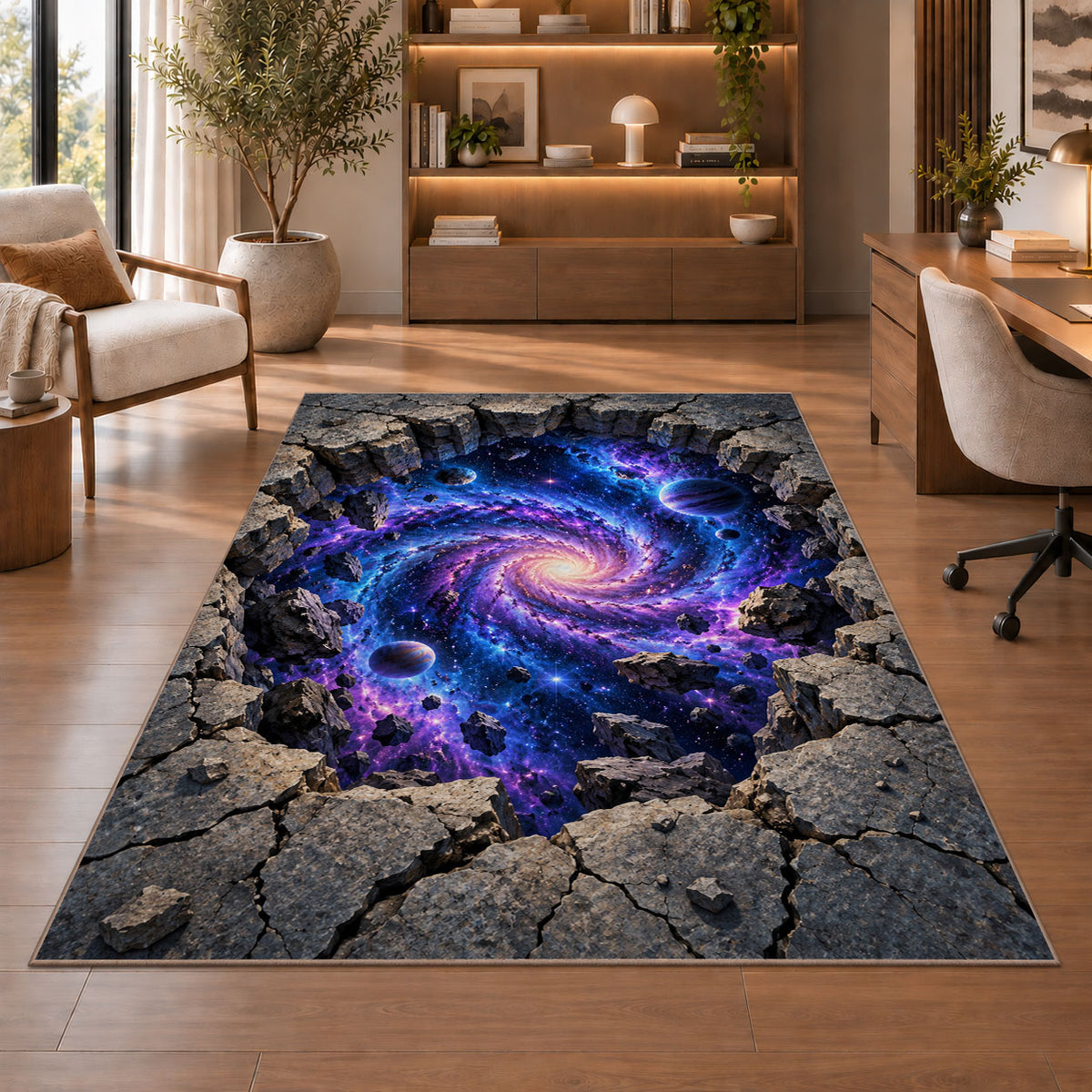 Purple Galaxy Portal Rug, Cracked Stone Cosmic Area Carpet for Bedroom and Fantasy Room Decor - image 1