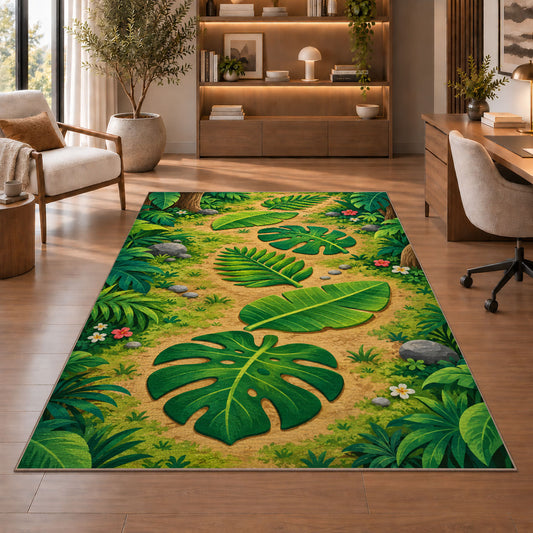 Green Tropical Leaf Path Rug, Botanical Garden Area Carpet for Kids Bedroom and Living Room Decor - image 1