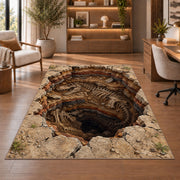 Rustic Cracked Earth Portal Rug, Brown Stone Illusion Area Carpet for Bedroom and Adventure Decor - image 1