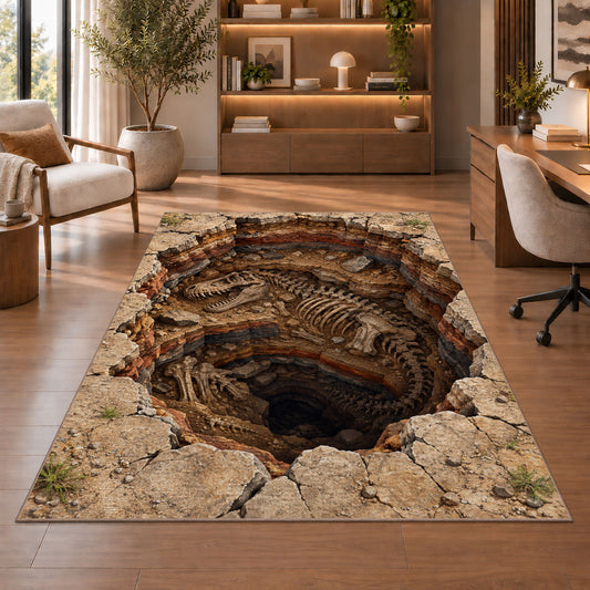 Rustic Cracked Earth Portal Rug, Brown Stone Illusion Area Carpet for Bedroom and Adventure Decor - image 1