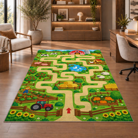 Green Adventure Road Map Rug, Colorful Nature Area Carpet for Kids Bedroom and Playroom Decor - image 1