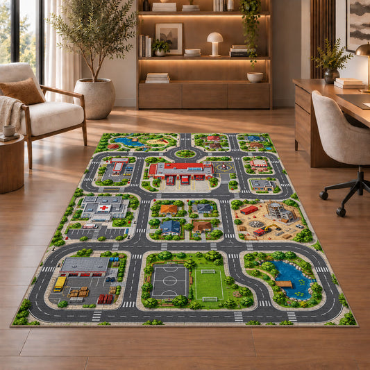 Detailed Neighborhood Road Rug, room view 1