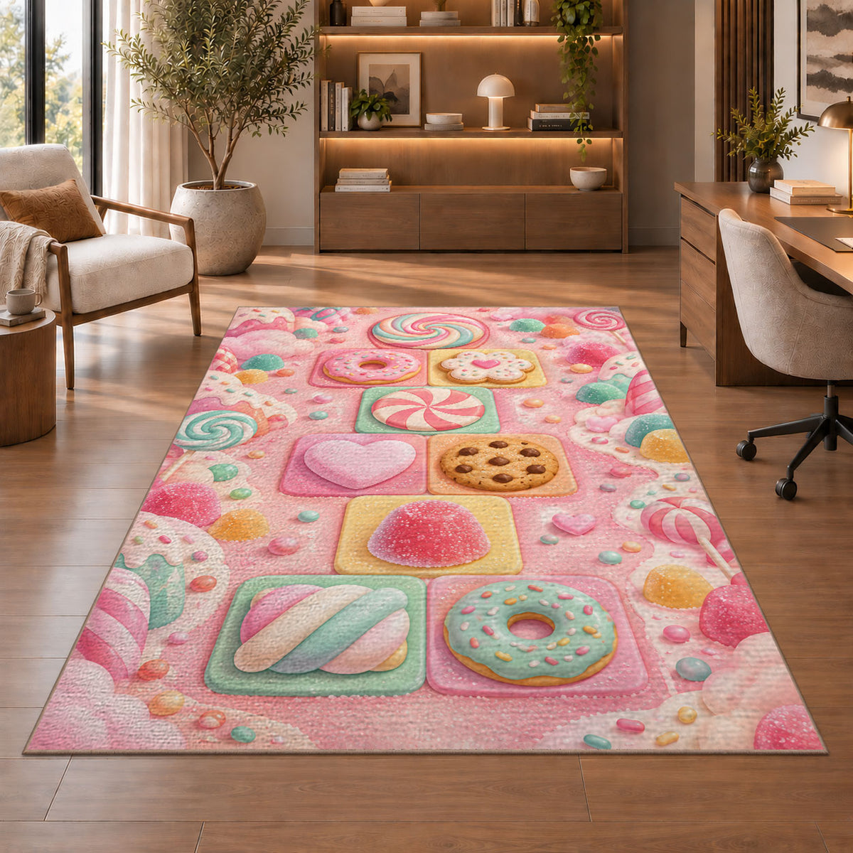 Pink Garden Shapes Rug, room view 1