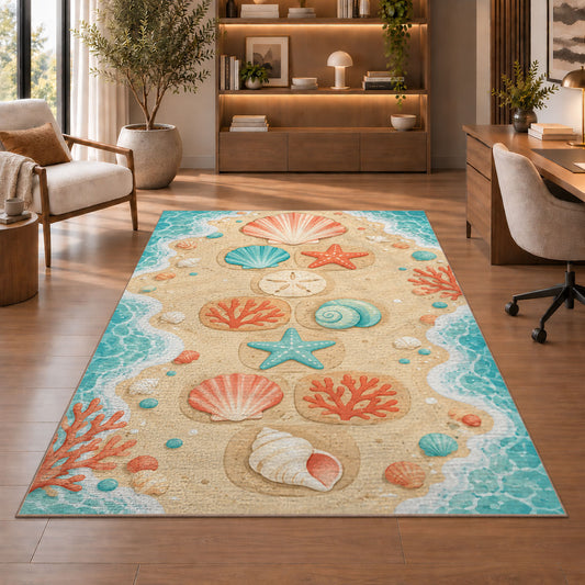 Pastel Peach Floral Mandala Rug, room view 1