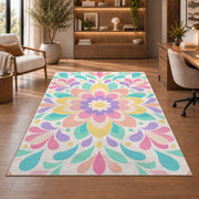 Pink Mint Flower Mandala Rug, room view 1