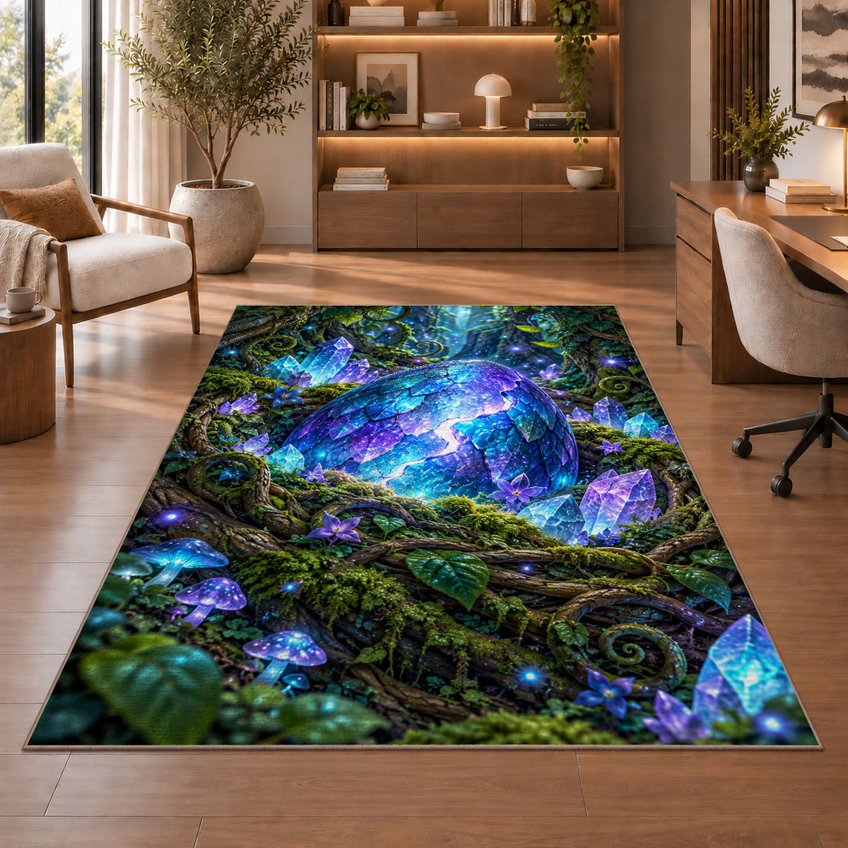Glowing Blue Forest Stream Rug, room view 1